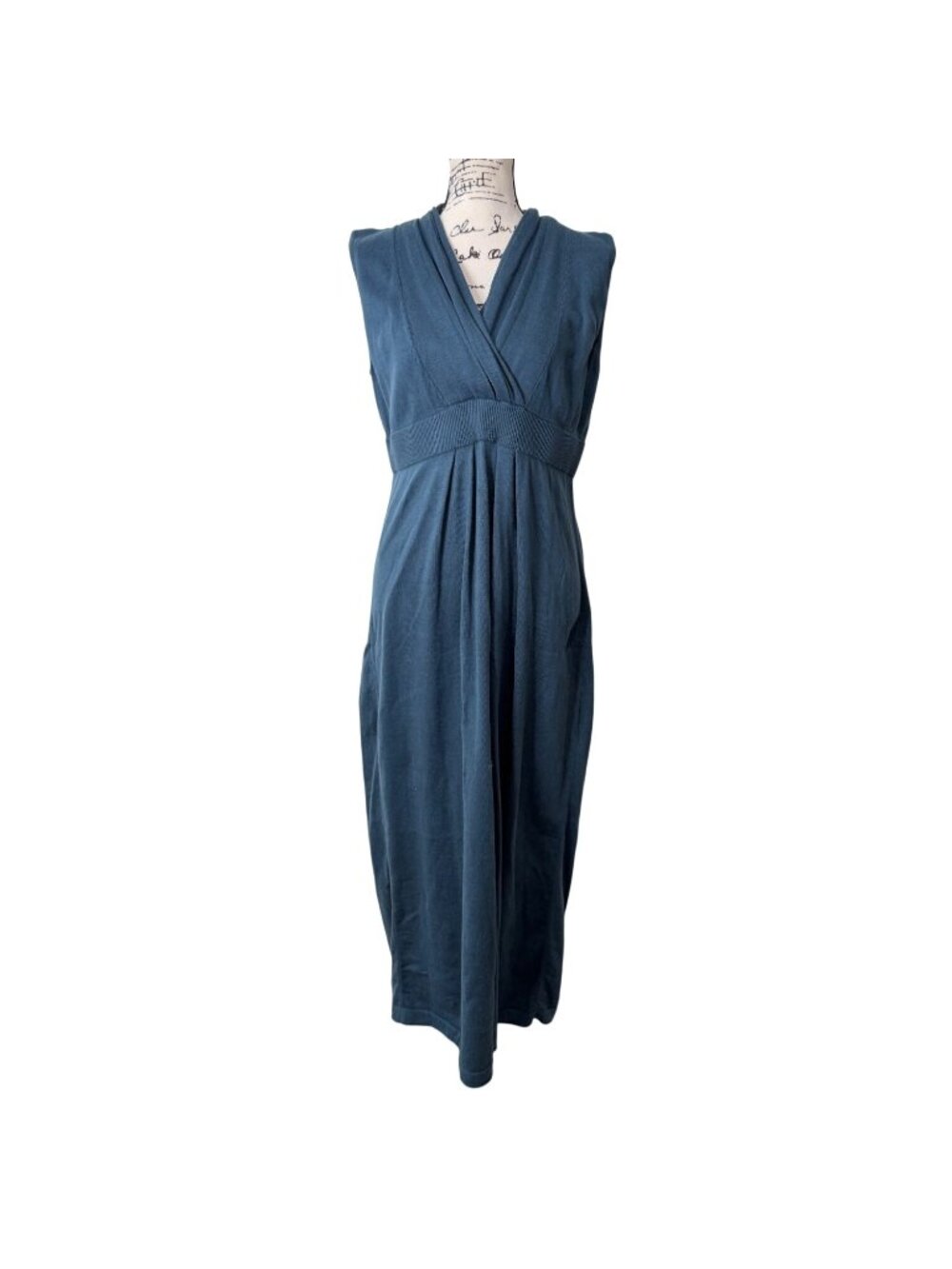 Peruvian Connection Womens Size L Sleeveless Knit Midi Dress Pima Cotton Teal